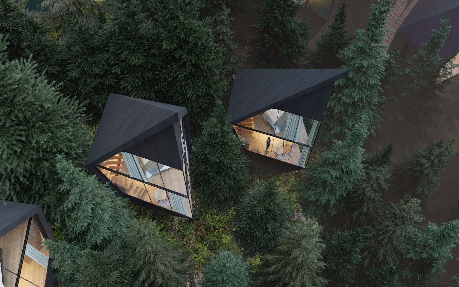 Футуристические домики на деревьях в лесу Доломитовых Альп Картинки и фото