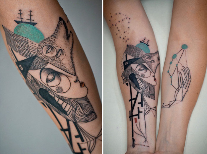 Необычные татуировки в стиле кубизм