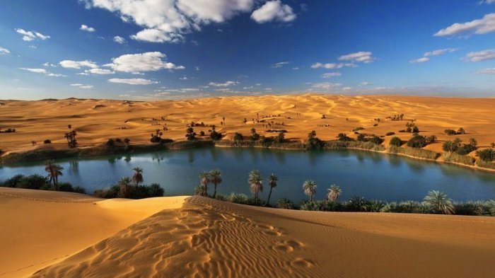 Оазис Убари посреди пустыни в Ливии