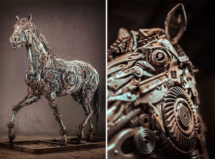 Скульптуры животных из металлолома