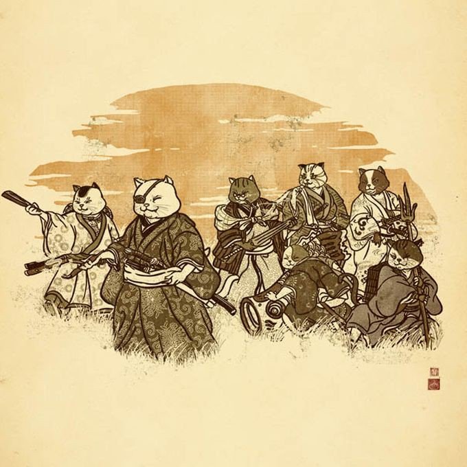 Котики в образе самураев от Уильяма Чуа