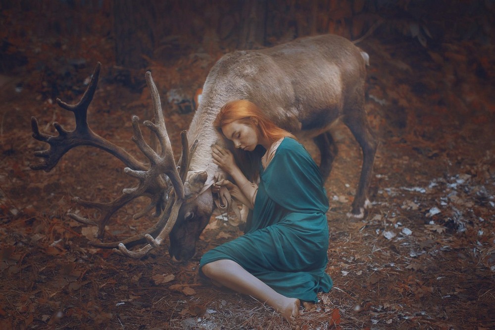 Русские девушки с дикими животными от Катерины Плотниковой