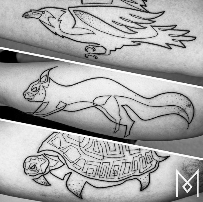 Удивительные татуировки в одну линию от Мо Ганджи