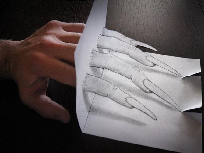 Невероятные трехмерные иллюзии на бумаге, нарисованные простым карандашом