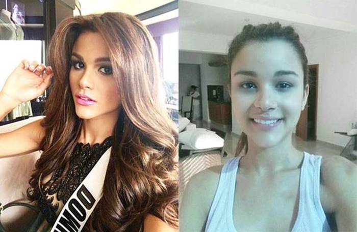 Участницы конкурса красоты Мисс Вселенная с макияжем и без
