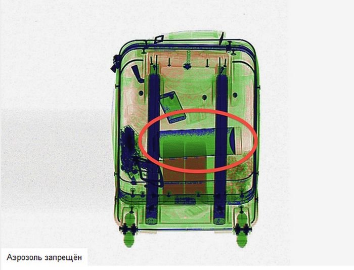 Запрещённые к провозу предметы на снимках просканированных чемоданов