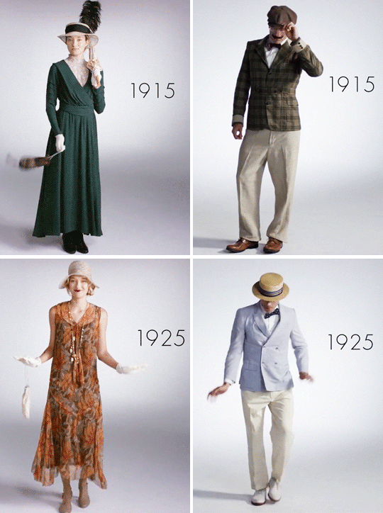 Эволюция мужской и женской моды за последние 100 лет в гифках