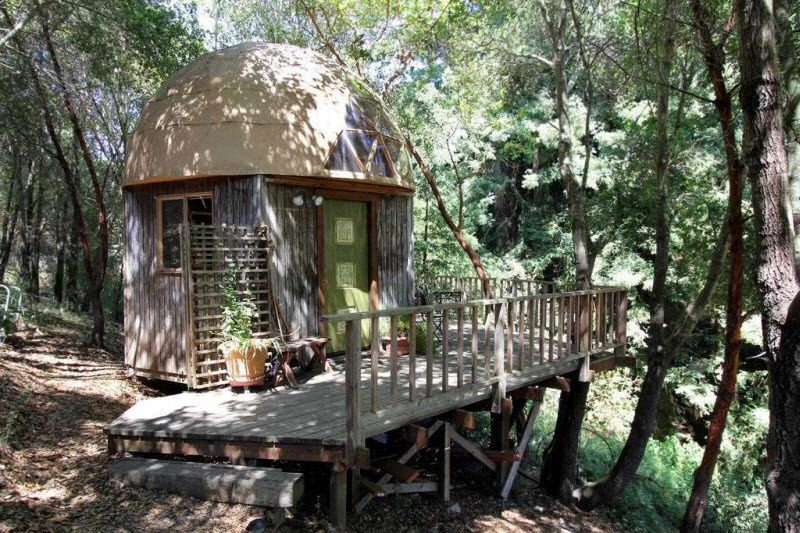 Внутри деревянного домика-гриба, сдаваемого в аренду на Airbnb