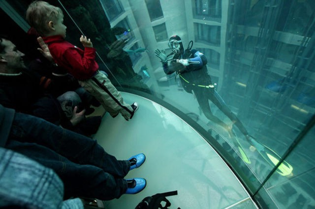 Лифт внутри аквариума