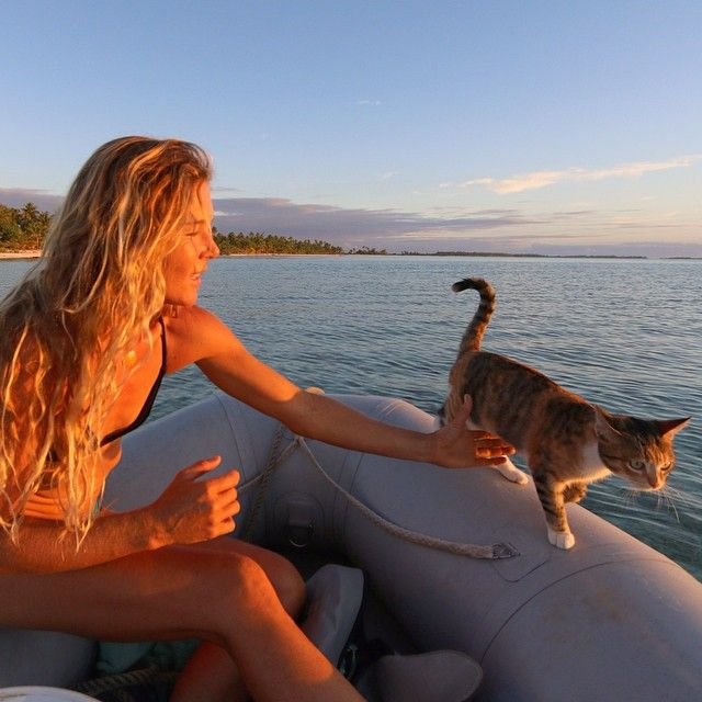 Девушка с кошкой совершают кругосветное путешествие