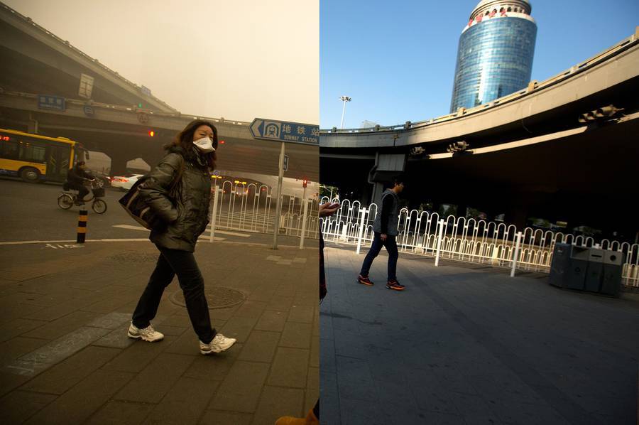 9 снимков Пекина до и после смертоносного загрязнения