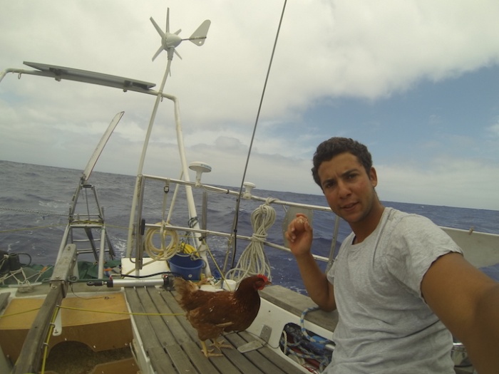 24-летний француз путешествует на яхте в компании курицы