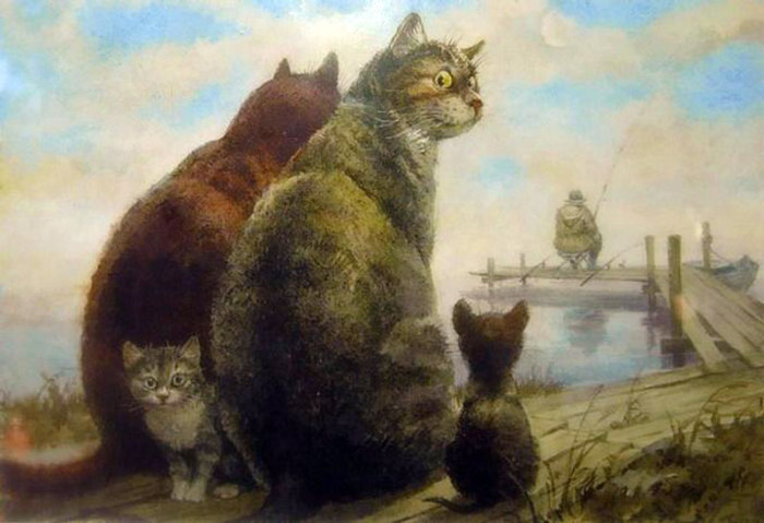 Питерские коты в акварели Владимира Румянцева 