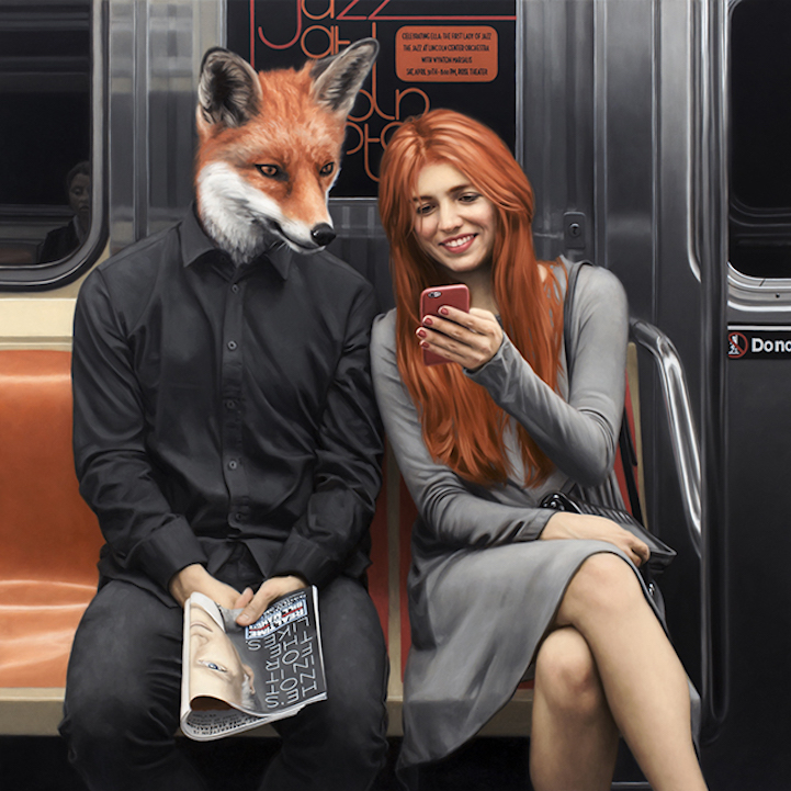 Пассажиры Нью-Йоркского метро под масками диких зверей