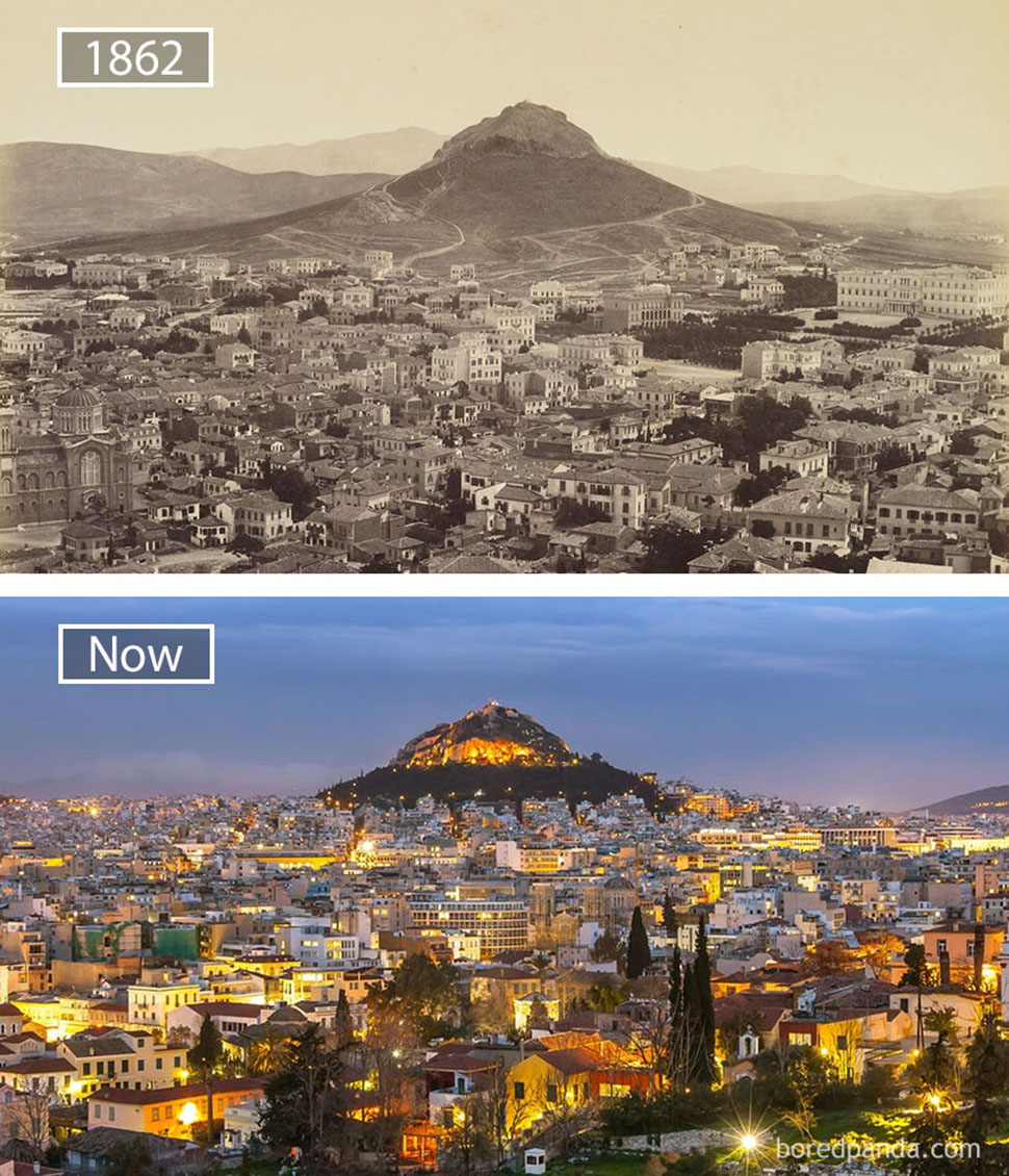 Знаменитые города с одного ракурса тогда и сейчас