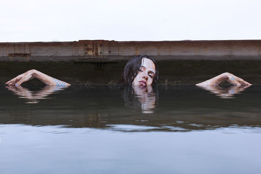 Уличные рисунки от Шона Йоро, взаимодействующие с водой