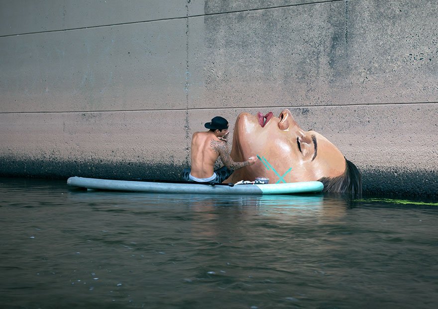 Уличные рисунки от Шона Йоро, взаимодействующие с водой