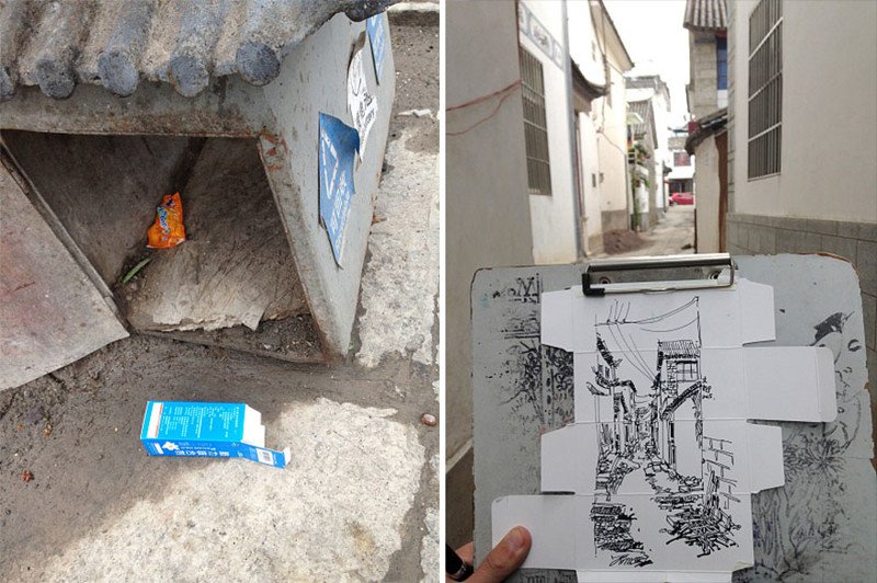 Художник из Китая создает свои картины на самом обычном мусоре