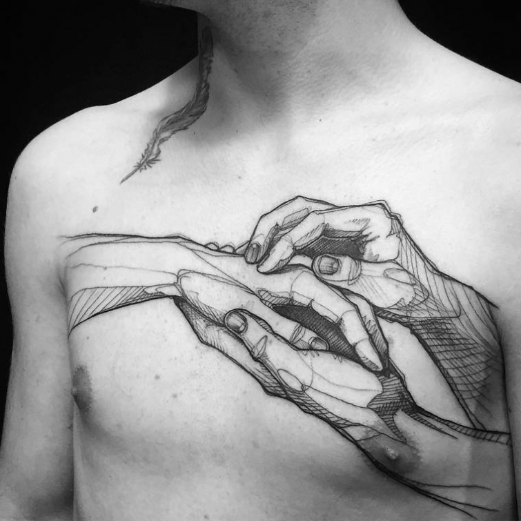 Творческие татуировки, сделанные в виде эскизов
