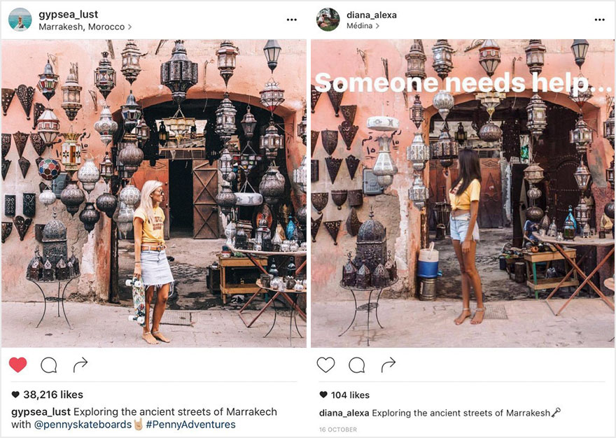 Пара обнаружила, что кто-то в точности копирует их снимки поездок из Instagram