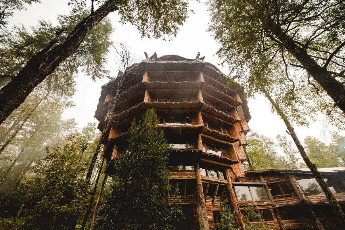 Атмосферная гостиница в лесах Патагонии не далеко от Чили