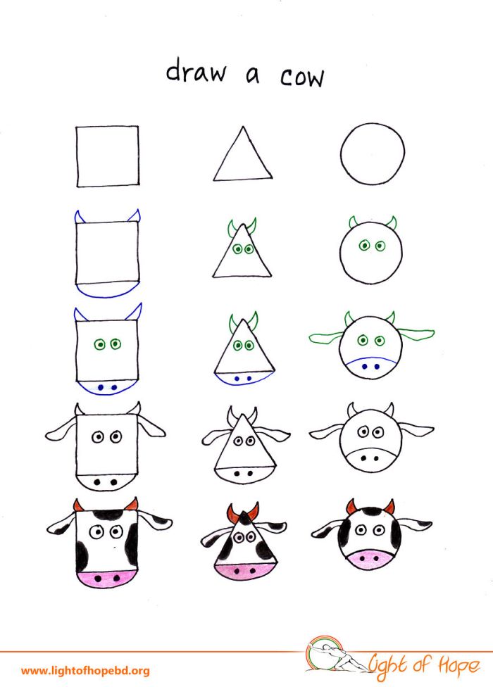 Как нарисовать животных с помощью простых фигур