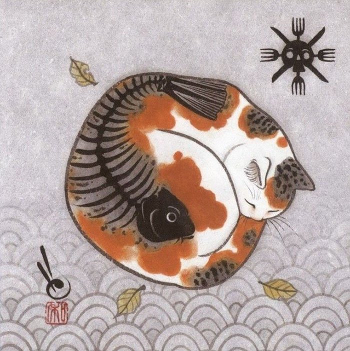 Кошки и татуировки на картинах Кадзуаки Хоритомо