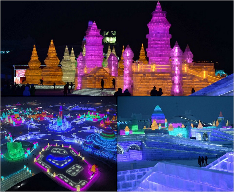 Ледяной город на ежегодном зимнем фестивале в Китае