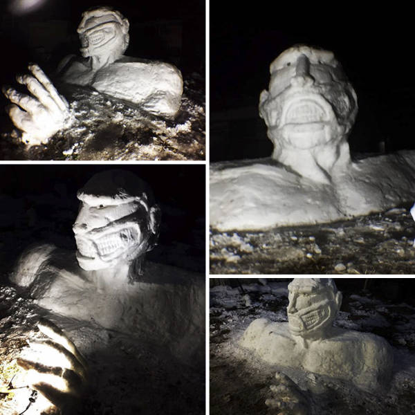 Снеговики и снежные скульптуры в Японии