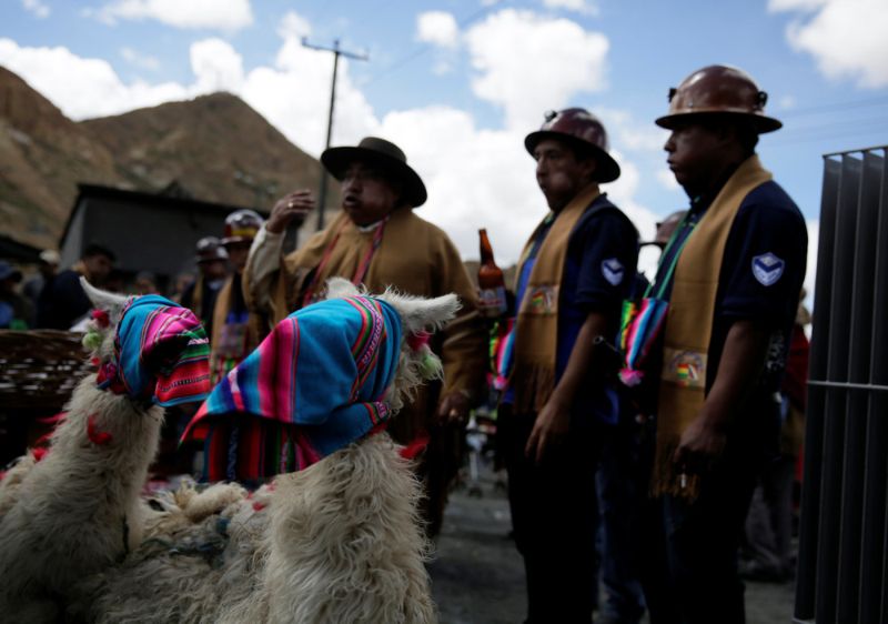 Боливийские шахтеры приносят в жертву злому духу алкоголь, коку, сигареты и лам