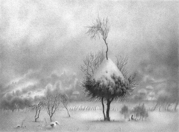 Классные зимние пейзажи, нарисованные ручкой