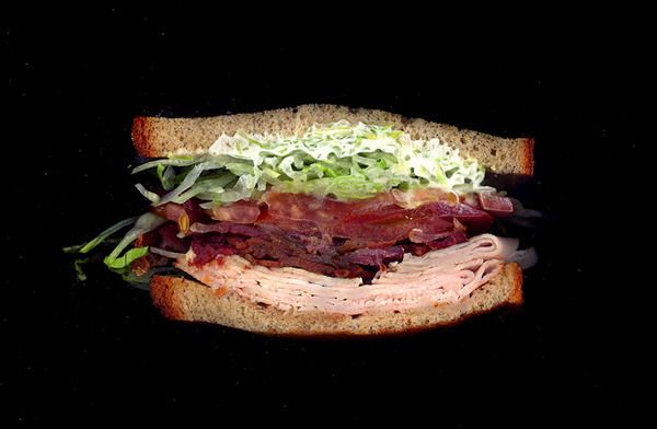 Дизайнер сканирует сэндвичи в разрезе