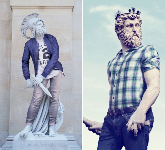 Классические скульптуры в хипстерской одежде