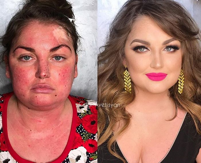 Перевоплощения с помощью макияжа: до и после