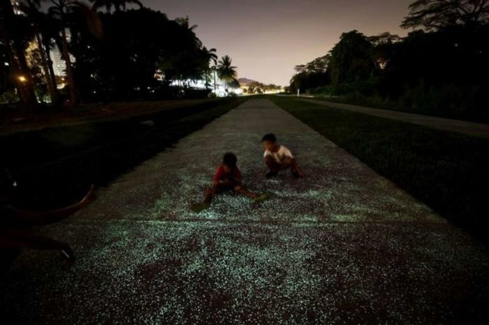Светящийся тротуар в Сингапуре