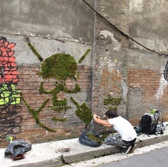 Мосс-граффити: стрит-арт с помощью мха