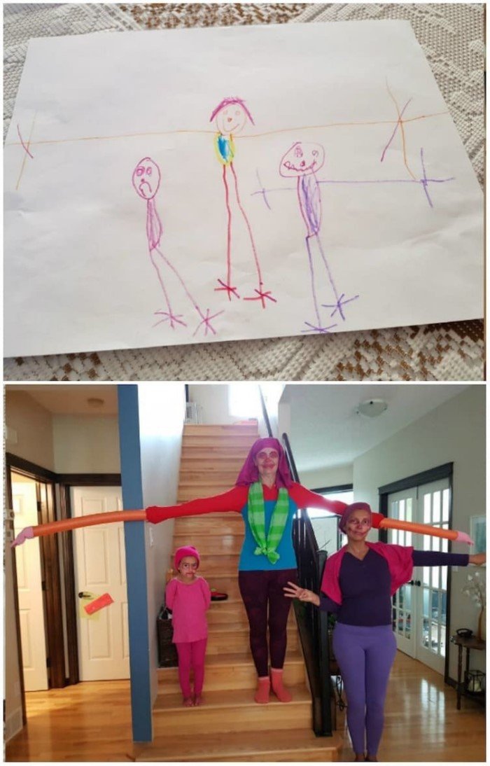 Родители воссоздали семейные рисунки своих детей