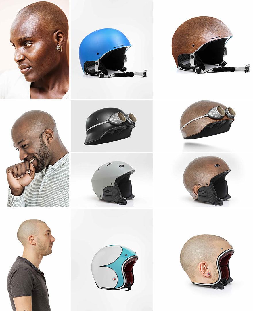 Шлем, который выглядит как бритая человеческая голова