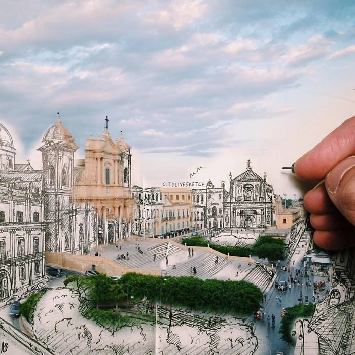 Итальянский художник совмещает рисунки и реальность