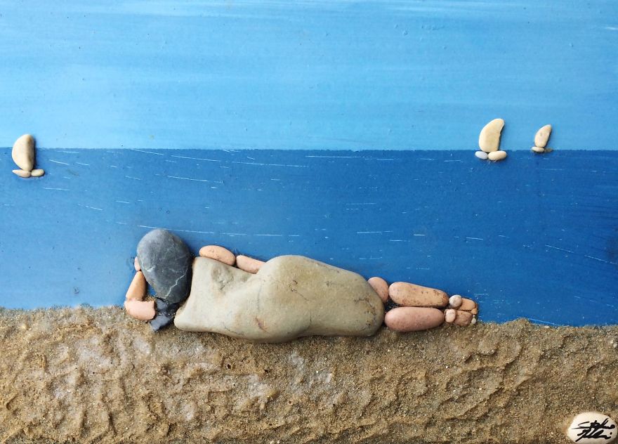 Реалистичные картины из камней, найденных на пляже