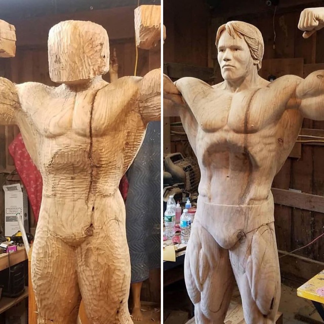 Удивительная скульптура знаменитости из дерева