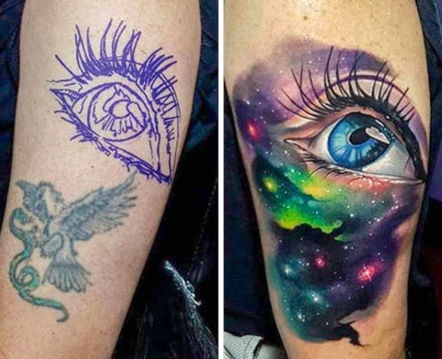 Татуировки до и после доработки мастерами