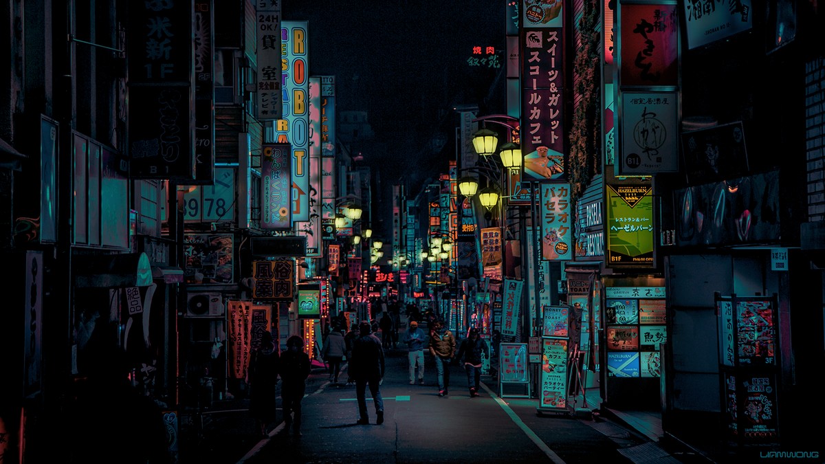 Токио ночью улицы неон