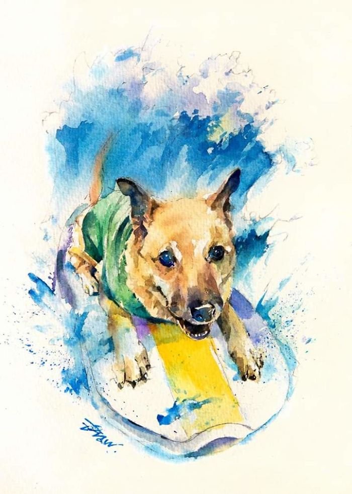 Акварельные рисунки собак от художника Draw An