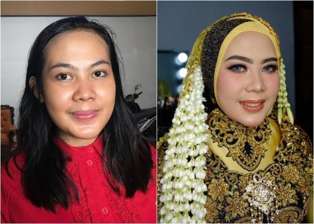 Азиатские невесты до и после свадебного макияжа