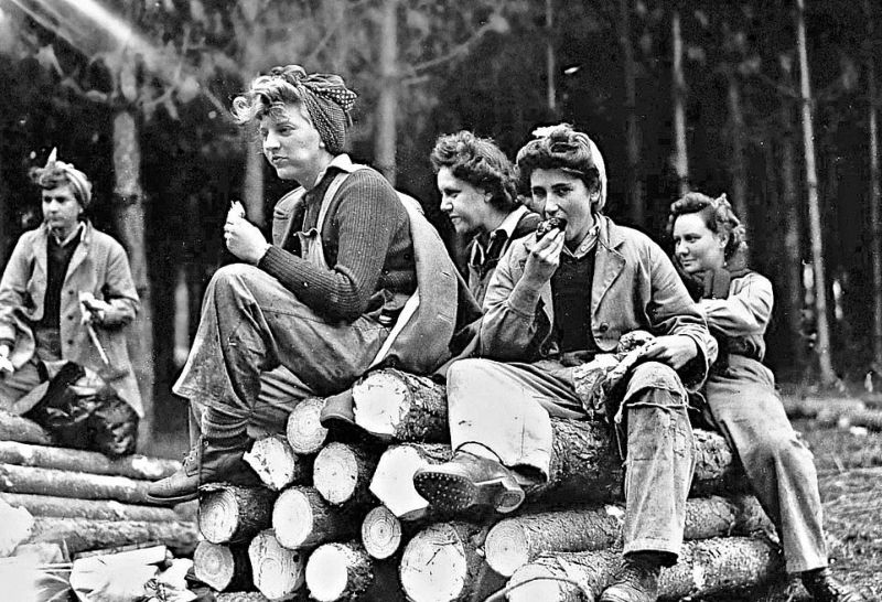 Женщины-дровосеки на лесопильных заводах во время Второй мировой войны