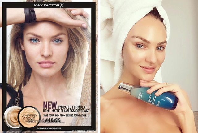 Модели из рекламы косметики с макияжем и без него