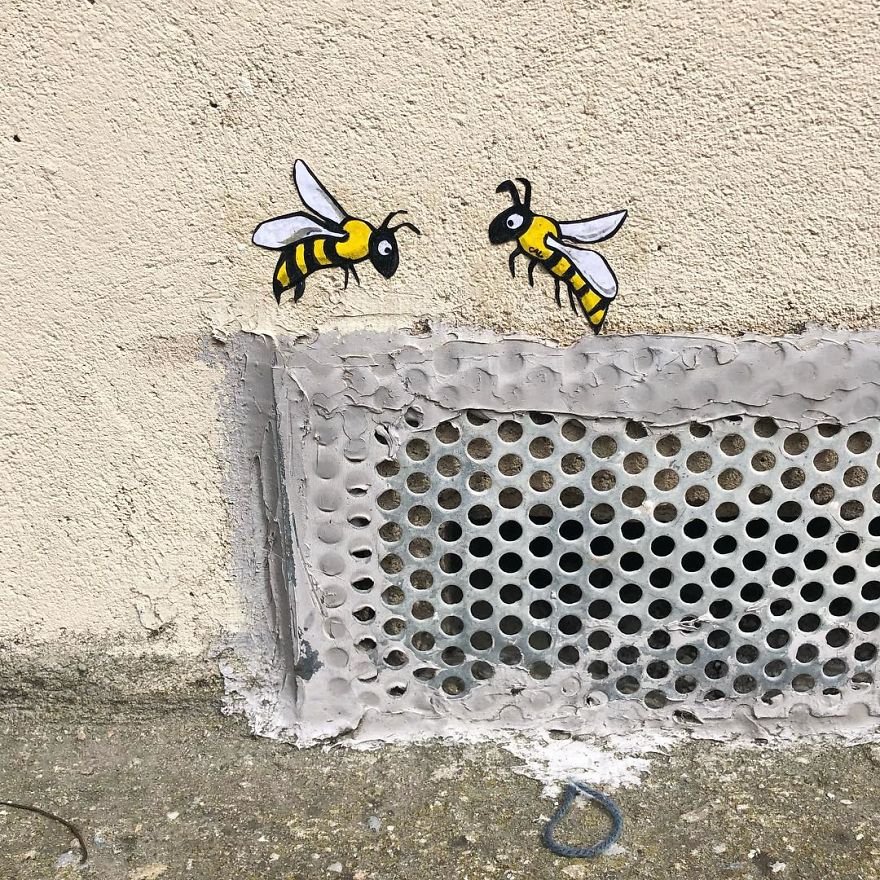 Забавные уличные рисунки на улицах Лиона от художника CAL