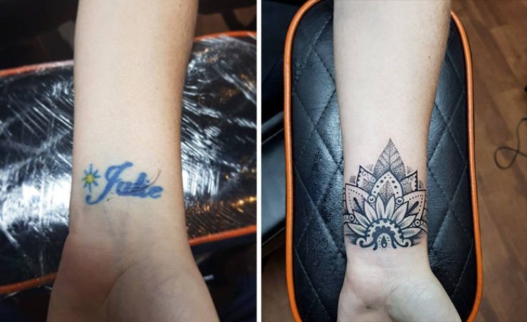 Кавер-ап татуировки закрыли старые, посвященные бывшим