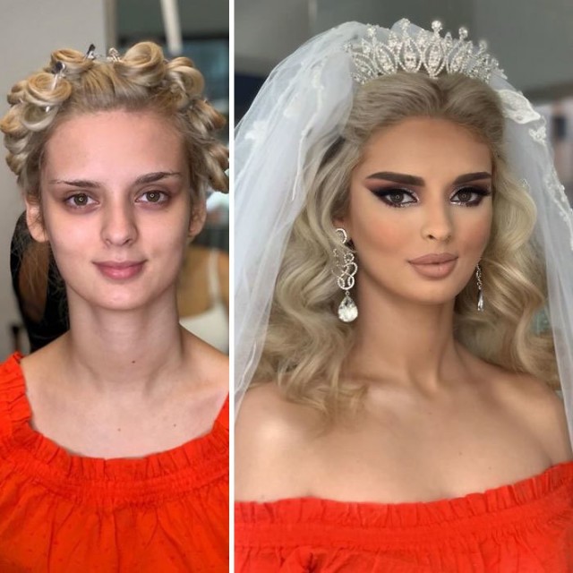 Невесты до и после профессионального макияжа на снимках